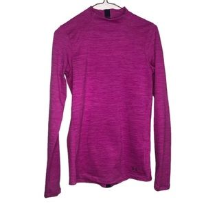 Under Armour High Neck Top SM/P Hot Pink Long Sleeves Navy Blue Stretc